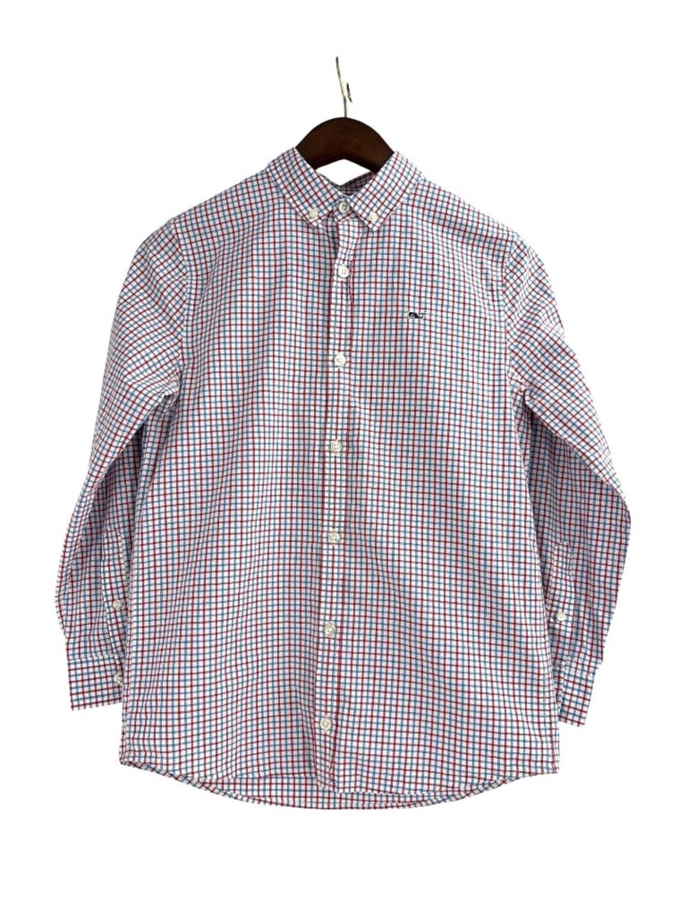 Vineyard Vines Whale Button Down Shirt Checkered Boys Medium Nautical Coastal